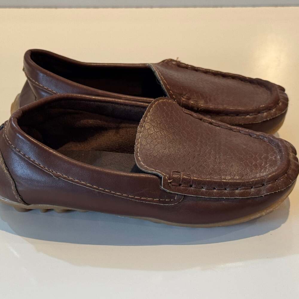 AHCITYAH Kids Brown Leather Loafer Slip-On Moccasin Shoes Size 12/30